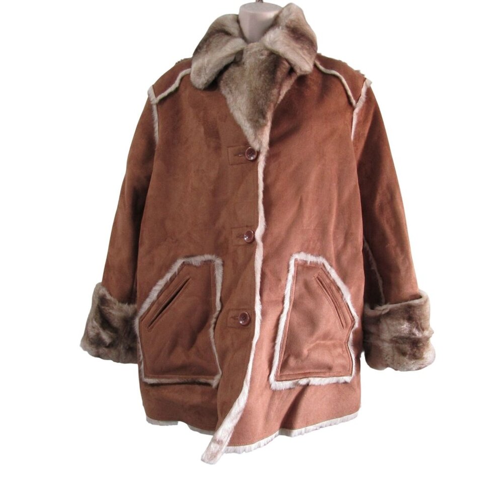 Dennis Basso Faux Suede Fur Lined Reversable Brown Coat Women Medium GUC